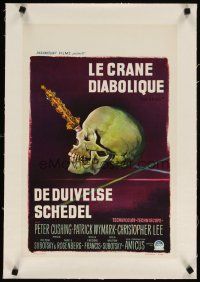 5j203 SKULL linen Belgian '65 English horror, cool different art of dagger in skull!