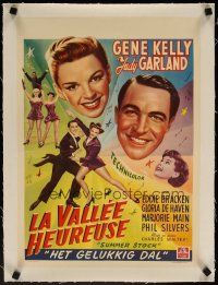 5j206 SUMMER STOCK linen Belgian '50 great art of Judy Garland & Gene Kelly, up-close & dancing!