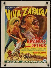 5j209 VIVA ZAPATA linen Belgian '52 Brando, Peters, Quinn, John Steinbeck, cool different art!