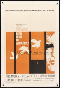 5j253 BIRDMAN OF ALCATRAZ linen 1sh '62 Burt Lancaster in John Frankenheimer's prison classic!