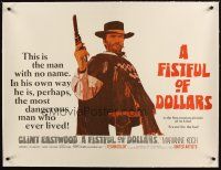 5j073 FISTFUL OF DOLLARS linen British quad '67 Sergio Leone, great art of Clint Eastwood w/ gun!