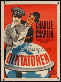 5j097 GREAT DICTATOR linen Danish R60s great different art of Charlie Chaplin, wacky WWII comedy!
