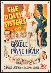 5j288 DOLLY SISTERS linen 1sh '45 stone litho of sexy entertainers Betty Grable & June Haver!