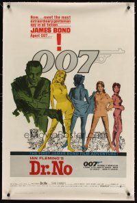 5j290 DR. NO linen yellow smoke 1sh '62 Sean Connery is extraordinary gentleman spy James Bond 007!