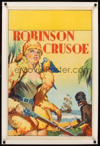 5j066 ROBINSON CRUSOE linen stage play English double crown '30s stone litho of sexy female hero