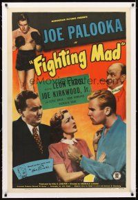 5j302 FIGHTING MAD linen 1sh '48 boxing Joe Kirkwood Jr. as Joe Palooka, Leon Errol!