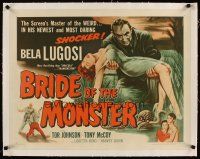 5j220 BRIDE OF THE MONSTER linen 1/2sh '56 Ed Wood, great art of Bela Lugosi carrying sexy girl!