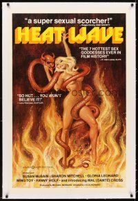 5j320 HEAT WAVE linen 1sh '77 x-rated, incredible sexy Weston art of naked woman & Devil serpent!