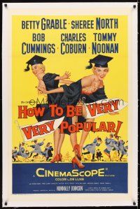 5j326 HOW TO BE VERY, VERY POPULAR linen 1sh '55 art of sexy students Betty Grable & Sheree North!