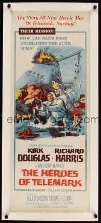 5j227 HEROES OF TELEMARK linen insert '66 Kirk Douglas & Richard Harris stop Nazis making atom bomb