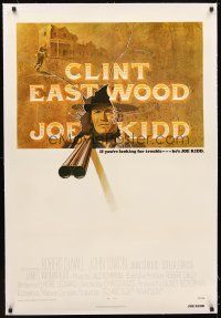 5j340 JOE KIDD linen 1sh '72 cool art of Clint Eastwood pointing double-barreled shotgun!