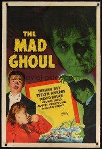 5j352 MAD GHOUL linen 1sh R49 Universal horror, Turhan Bey, Evelyn Ankers, George Zucco!