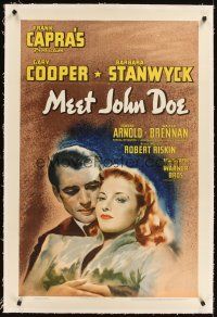 5j359 MEET JOHN DOE linen 1sh '41 art of Gary Cooper & Barbara Stanwyck, directed by Frank Capra!