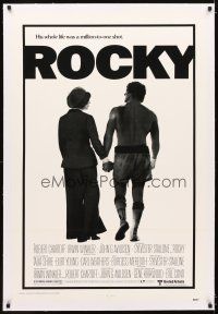 5j403 ROCKY linen 1sh '76 boxer Sylvester Stallone holding hands with Talia Shire, boxing classic!