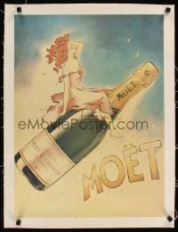 5j071 MOET & CHANDON CHAMPAGNE linen 18x24 French advertising poster '75 sexy art by McLinden!