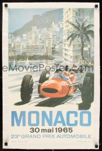 5j065 MONACO linen French commercial 16x25 '80s cool Turner Formula One Grand Prix racing art!
