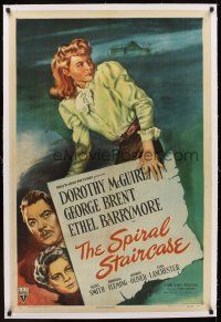 5j424 SPIRAL STAIRCASE linen 1sh '46 art of Dorothy McGuire, George Brent & Ethel Barrymore!