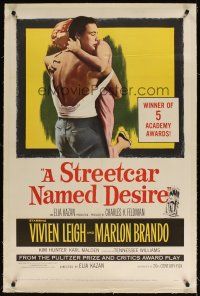 5j434 STREETCAR NAMED DESIRE linen 1sh R58 Marlon Brando, Vivien Leigh, Elia Kazan classic!
