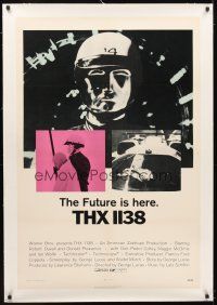 5j446 THX 1138 linen 1sh '71 1st George Lucas, Robert Duvall, bleak futuristic fantasy sci-fi!