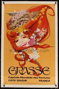 5j048 GRASSE linen French travel poster '70s wonderful colorful montage art by Carpenter!
