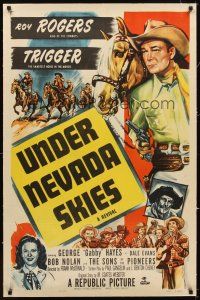 5j448 UNDER NEVADA SKIES linen 1sh R52 artwork of Roy Rogers, Dale Evans, Trigger & Gabby Hayes!