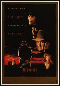 5j449 UNFORGIVEN linen 1sh '92 Clint Eastwood, Gene Hackman, Morgan Freeman, Richard Harris!