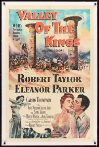 5j450 VALLEY OF THE KINGS linen 1sh '54 Robert Taylor & Eleanor Parker by Sphinx in Egypt!