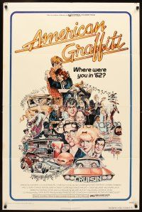 5k070 AMERICAN GRAFFITI 1sh '73 George Lucas teen classic, it was the time of your life!