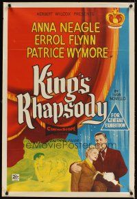 5k006 KING'S RHAPSODY Aust 1sh '56 artwork of Anna Neagle, Errol Flynn & Patrice Wymore!