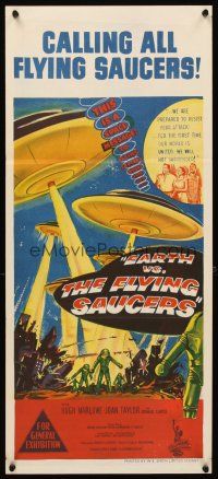 5k013 EARTH VS. THE FLYING SAUCERS Aust daybill '56 sci-fi classic, cool art of UFOs & aliens!