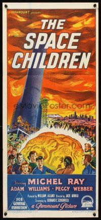 5k029 SPACE CHILDREN Aust daybill '58 Arnold, Richardson Studio art of kids, rocket & alien brain!