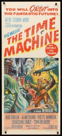 5k033 TIME MACHINE Aust daybill '60 H.G. Wells, George Pal, great stone litho sci-fi artwork!