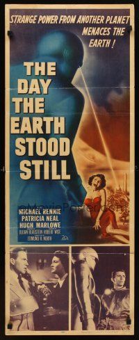 5k217 DAY THE EARTH STOOD STILL insert '51 Robert Wise classic, art of Gort & scared Patricia Neal