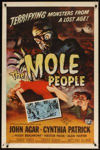 5k116 MOLE PEOPLE signed 1sh '56 by John Agar, great Universal monster art by Joseph Smith!