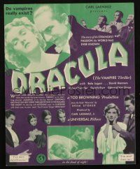 5m179 DRACULA herald '31 Tod Browning, Bela Lugosi vampire classic, cool images & art!