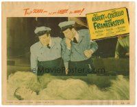 5m295 ABBOTT & COSTELLO MEET FRANKENSTEIN LC #6 R56 Bud & Lou stare at monster in packing crate!