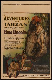 5m036 ADVENTURES OF TARZAN WC '21 cool stone litho of Elmo Lincoln, wild animal serial supreme!