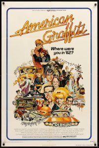 5p035 AMERICAN GRAFFITI 1sh '73 George Lucas teen classic, it was the time of your life!