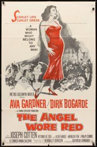 5p041 ANGEL WORE RED 1sh '60 sexy full-length Ava Gardner, Dirk Bogarde has a price on his head!