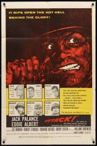 5p055 ATTACK 1sh '56 Robert Aldrich, art of WWII soldier Jack Palance pulling grenade pin!