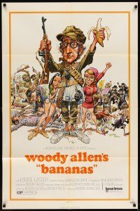 5p058 BANANAS 1sh '71 great artwork of Woody Allen by E.C. Comics artist Jack Davis!