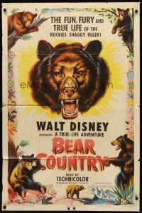 5p060 BEAR COUNTRY style A 1sh '53 Disney True-Life Adventure, cool bear artwork!