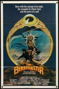 5p061 BEASTMASTER 1sh '82 cool fantasy art of barechested Marc Singer & sexy Tanya Roberts!