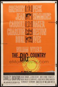 5p070 BIG COUNTRY style B 1sh '58 Gregory Peck, Charlton Heston, William Wyler, Saul Bass art!