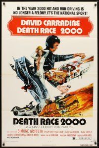 5p201 DEATH RACE 2000 1sh '75 Paul Bartel, David Carradine, cool car racing sci-fi art!