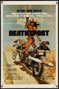 5p204 DEATHSPORT 1sh '78 David Carradine, cool art of futuristic battle motorcycle!