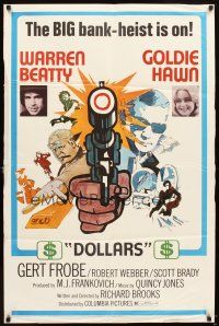 5p002 $ style D 1sh '71 bank robbers Warren Beatty & Goldie Hawn, cool art of gun!