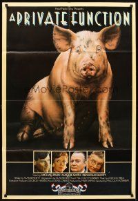 5p690 PRIVATE FUNCTION English 1sh '84 Michael Palin, Maggie Smith, great pig image!