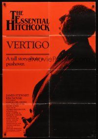 5p943 VERTIGO English 1sh R83 Jimmy Stewart, classic Alfred Hitchcock profile!