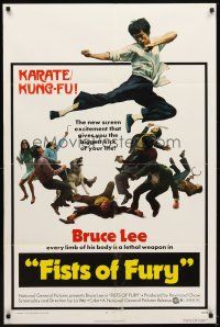 5p322 FISTS OF FURY 1sh '73 Bruce Lee gives you biggest kick of your life, great kung fu image!
